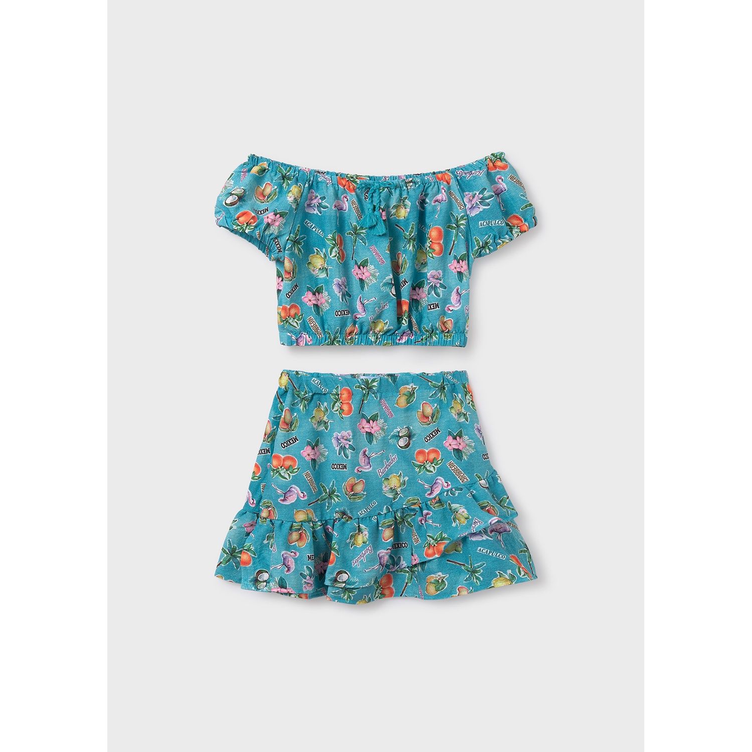 GREN 2PC PRINTED SKIRT SET FRUITS & FLAMINGOS / 6989-080