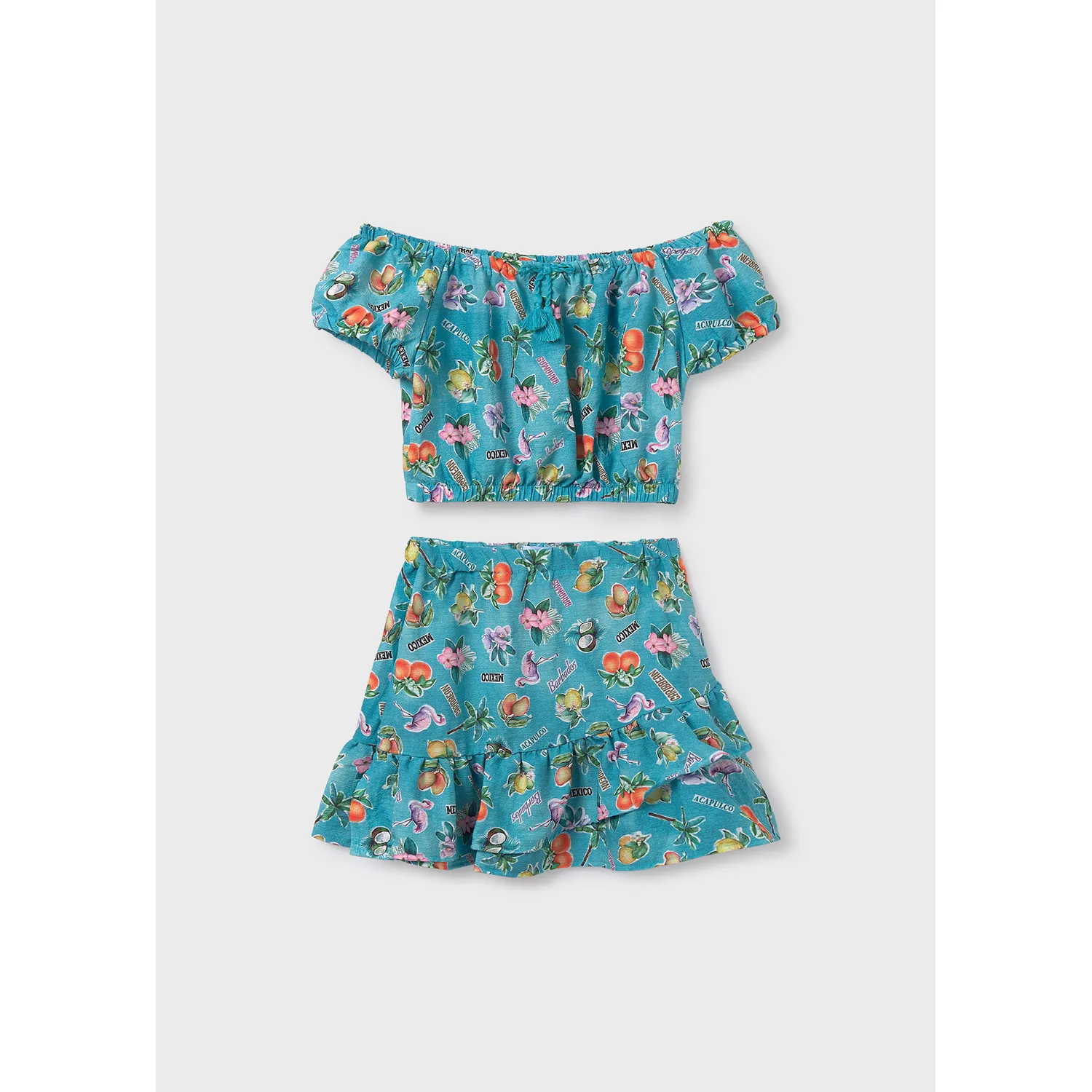 GREN 2PC PRINTED SKIRT SET FRUITS & FLAMINGOS / 6989-080