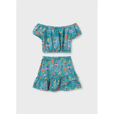 GREN 2PC PRINTED SKIRT SET FRUITS & FLAMINGOS / 6989-080