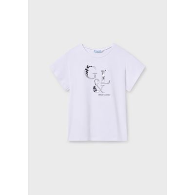WHITE TSHIRT SILVER EMBROIDRY & SEQUIN TRIM / 854-078