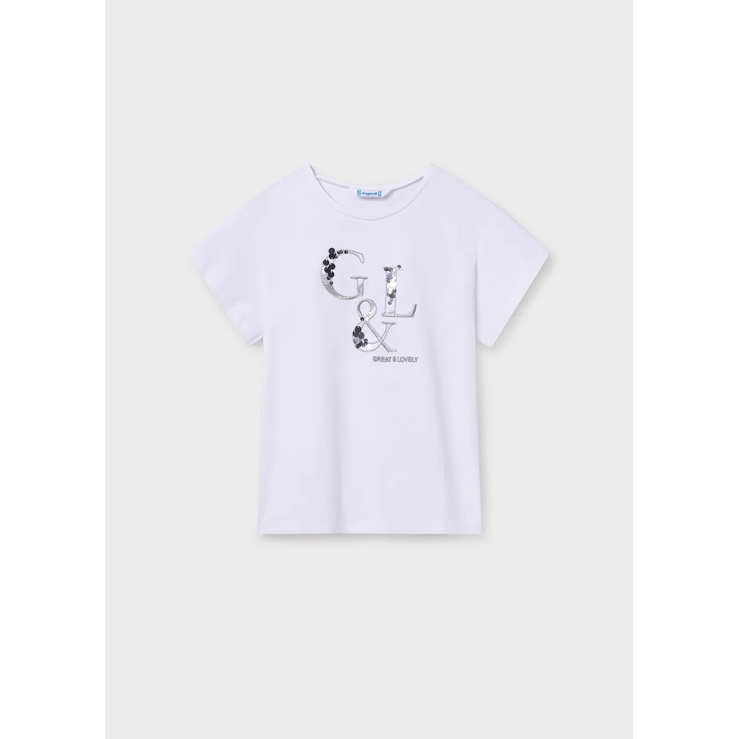 WHITE TSHIRT SILVER EMBROIDRY & SEQUIN TRIM / 854-078