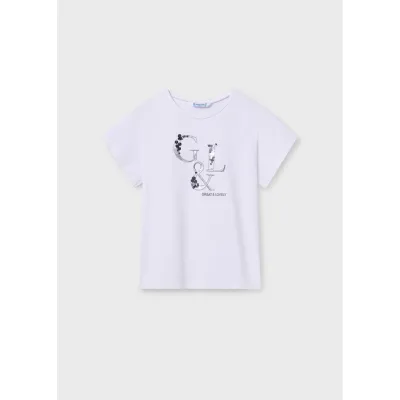WHITE TSHIRT SILVER EMBROIDRY & SEQUIN TRIM / 854-078