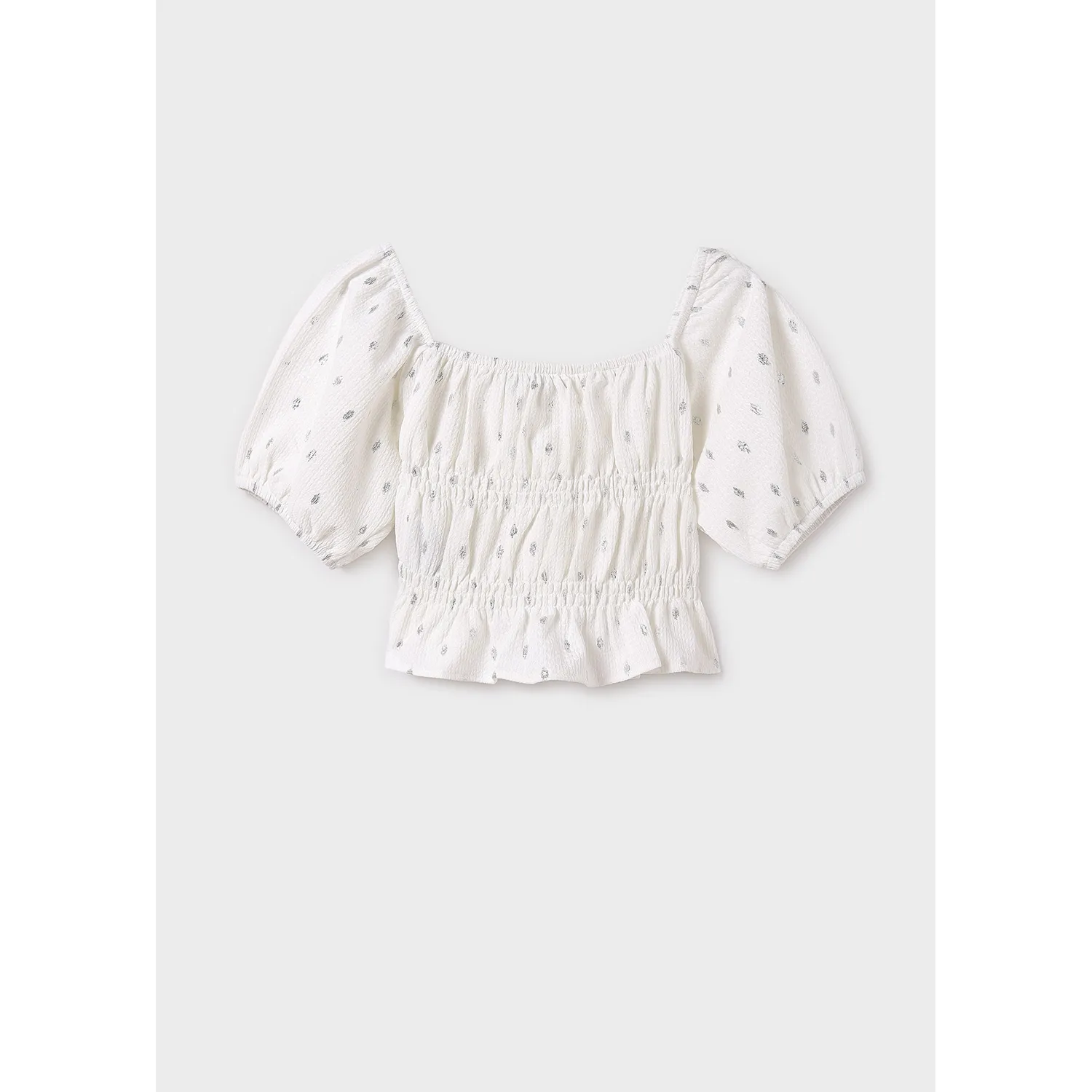 OFF WHITE TSHIRT CROP TOP SILVER PRINT SMOCKED / 6025-075