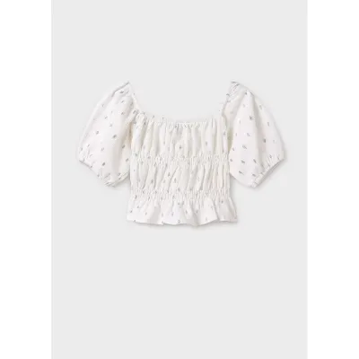 OFF WHITE TSHIRT CROP TOP SILVER PRINT SMOCKED / 6025-075