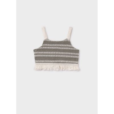 GREEN & CREAM CROCHET CROP TOP WITH FRINGE / 6040-029