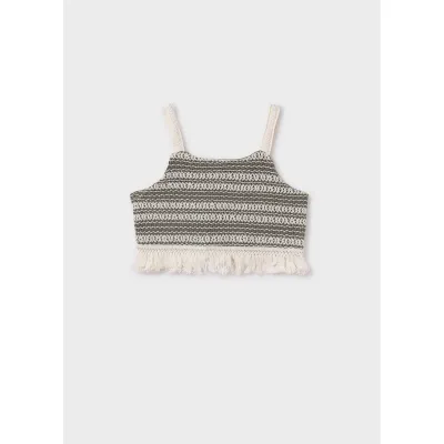 GREEN & CREAM CROCHET CROP TOP WITH FRINGE / 6040-029