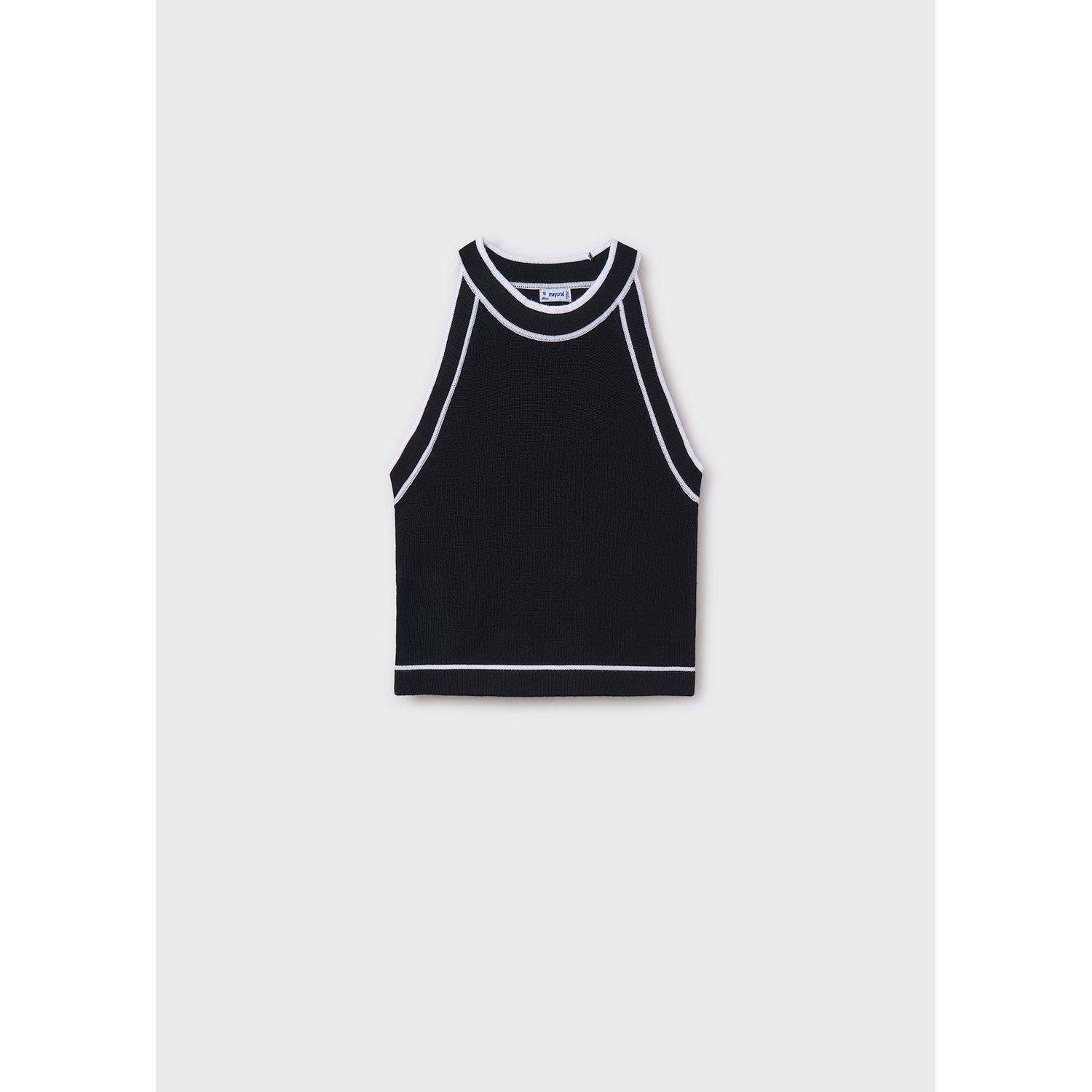BLACK KNIT TOP SLEEVELESS CREAM TRIM / 6041-035