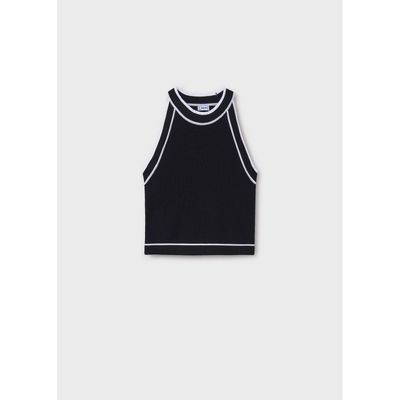 BLACK KNIT TOP SLEEVELESS CREAM TRIM / 6041-035
