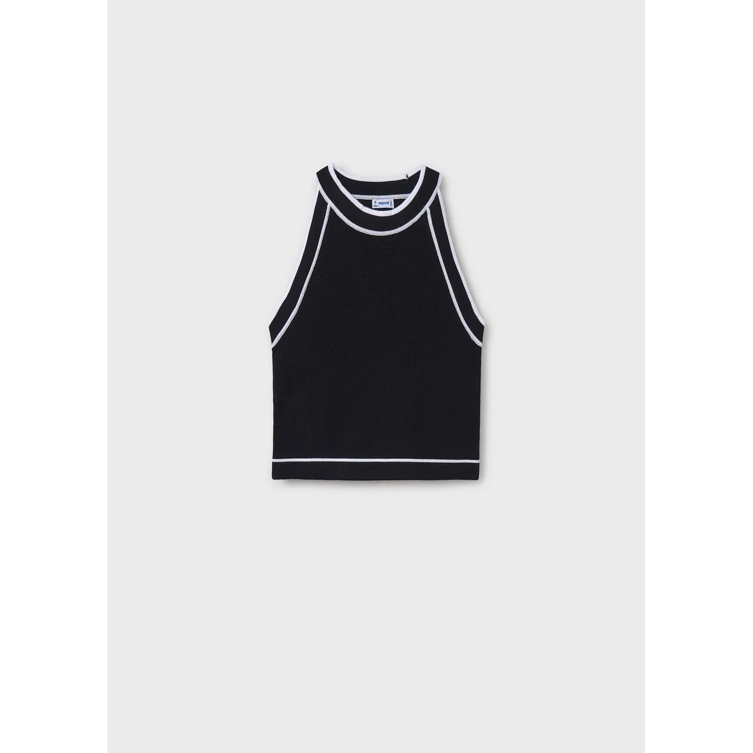 BLACK KNIT TOP SLEEVELESS CREAM TRIM / 6041-035
