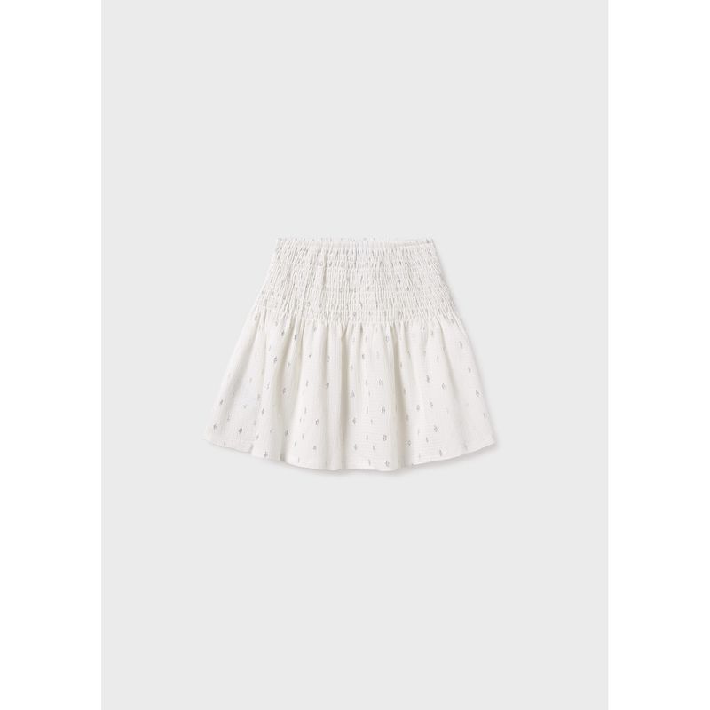 OFF WHITE SKIRT SILVER PRINT SMOCKING / 6971-075