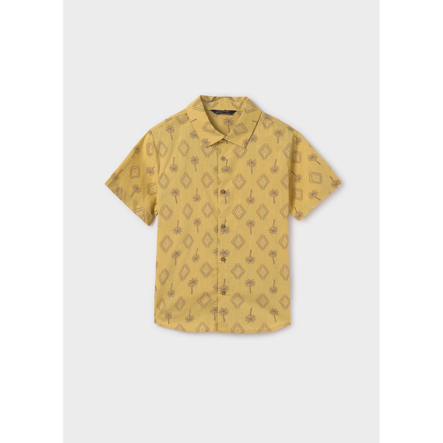 YELLOW SHIRT SHORT SLEEVE PALM TREE PRINT / 6138-046