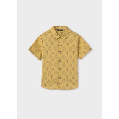 YELLOW SHIRT SHORT SLEEVE PALM TREE PRINT / 6138-046