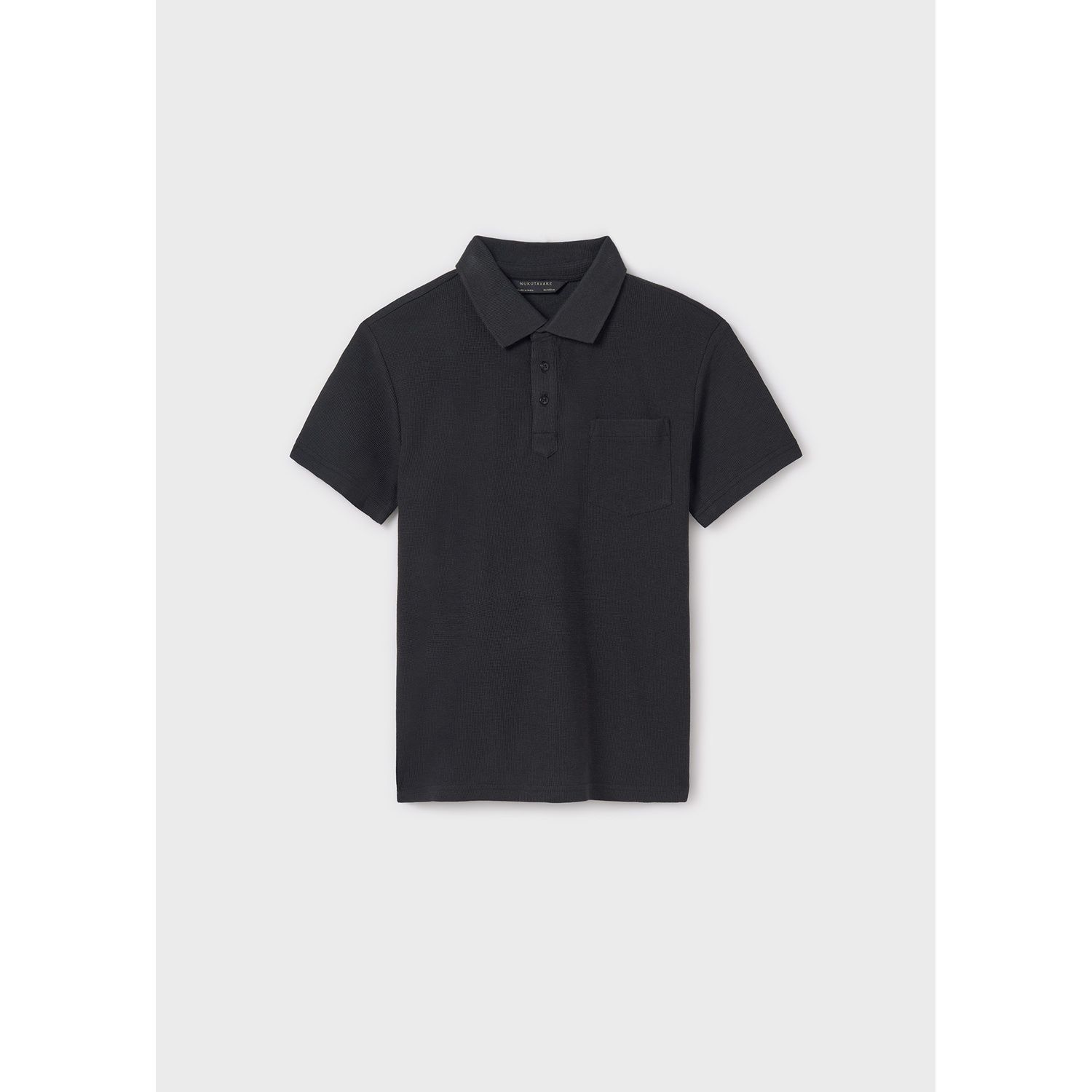BLACK POLO TOP SHORT SLEEVE WAFFLE PRINT / 6128-019