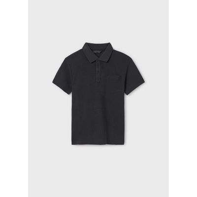 BLACK POLO TOP SHORT SLEEVE WAFFLE PRINT / 6128-019