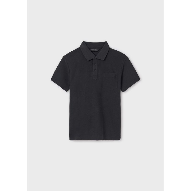 BLACK POLO TOP SHORT SLEEVE WAFFLE PRINT / 6128-019