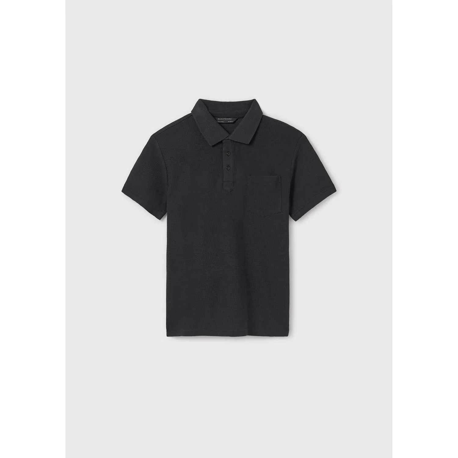 BLACK POLO TOP SHORT SLEEVE WAFFLE PRINT / 6128-019 BLACK POLO TOP SHORT SLEEVE WAFFLE PRINT / 6128-019