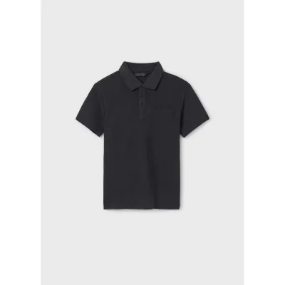 BLACK POLO TOP SHORT SLEEVE WAFFLE PRINT / 6128-019