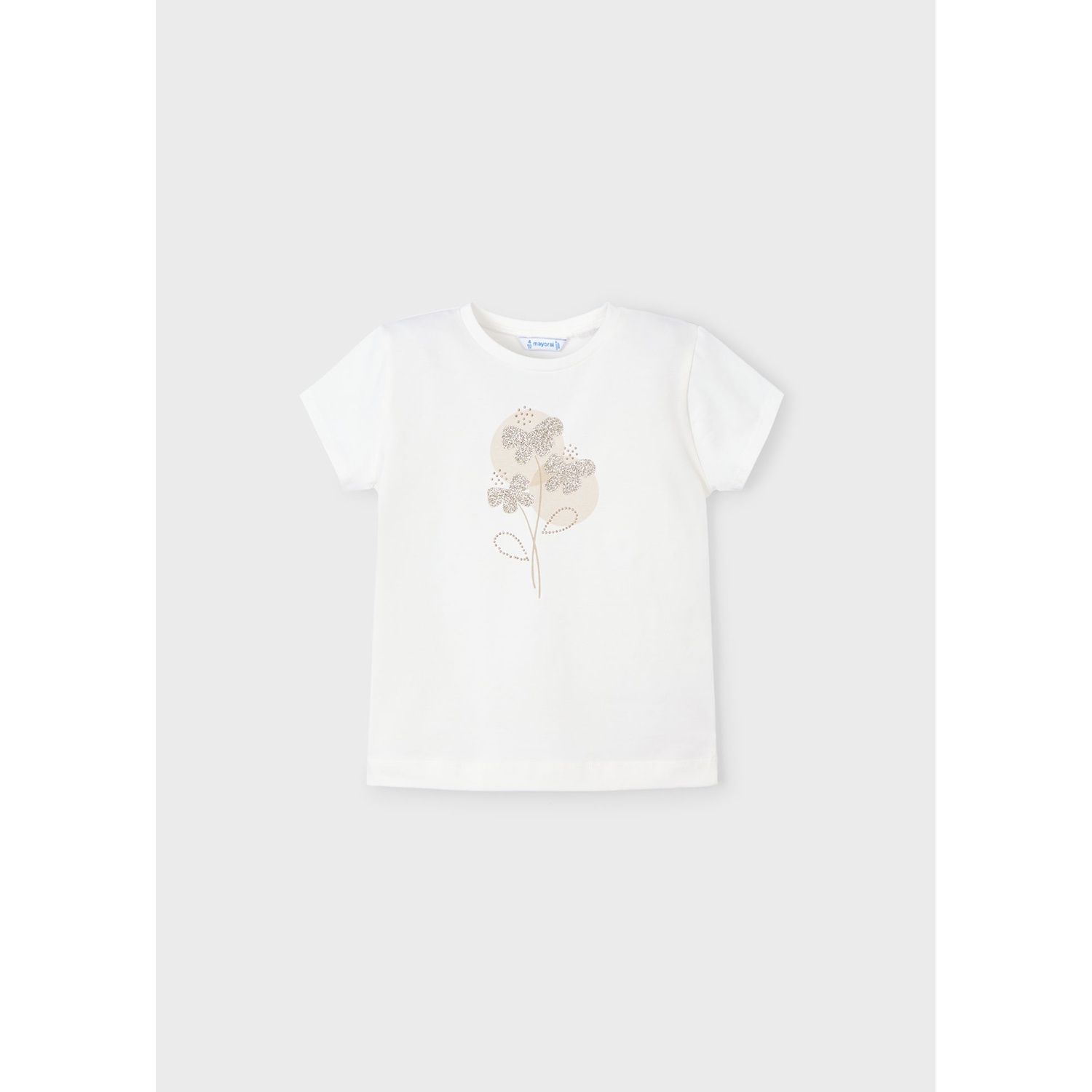 OFF WHITE TSHIRT GOLD FLOWER SPARKLY PRINT SHORT SLEEVE / 174-070
