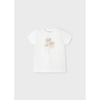 OFF WHITE TSHIRT GOLD FLOWER SPARKLY PRINT SHORT SLEEVE / 174-070