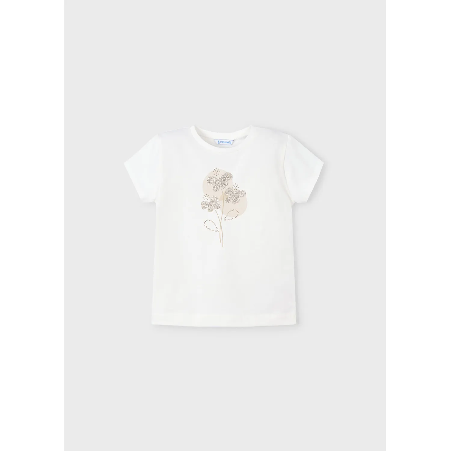OFF WHITE TSHIRT GOLD FLOWER SPARKLY PRINT SHORT SLEEVE / 174-070