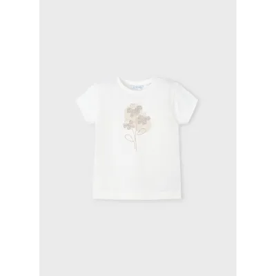 OFF WHITE TSHIRT GOLD FLOWER SPARKLY PRINT SHORT SLEEVE / 174-070