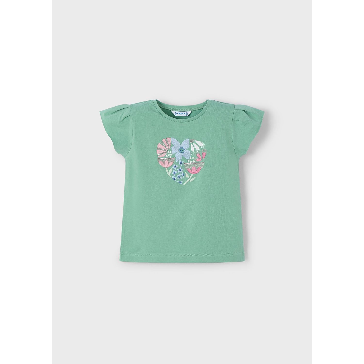 MINT GREEN TSHIRT CAP SLEEVE FLOWER EMBROIDERY PINK / BLUE / 3015-041