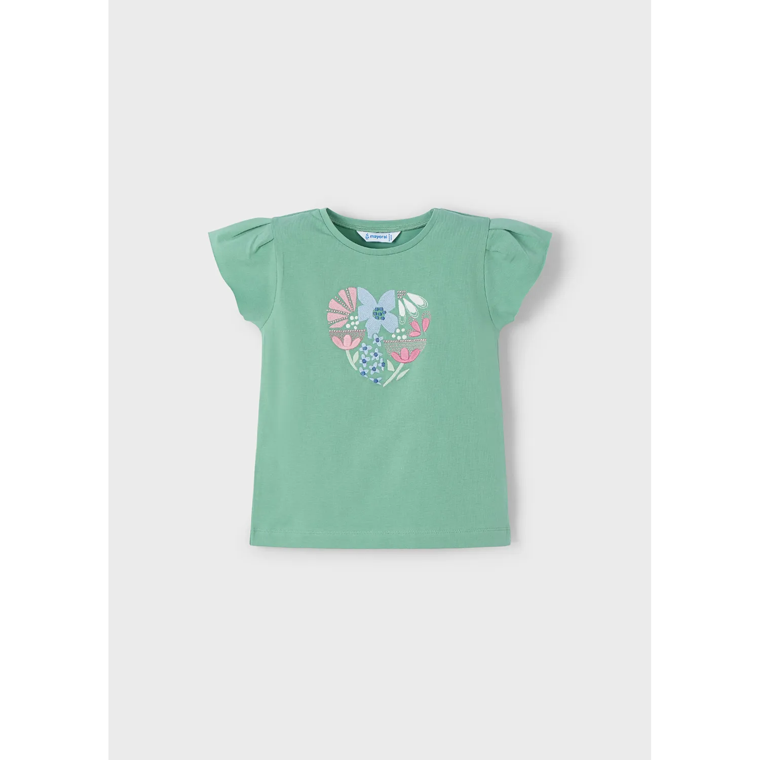 MINT GREEN TSHIRT CAP SLEEVE FLOWER EMBROIDERY PINK / BLUE / 3015-041