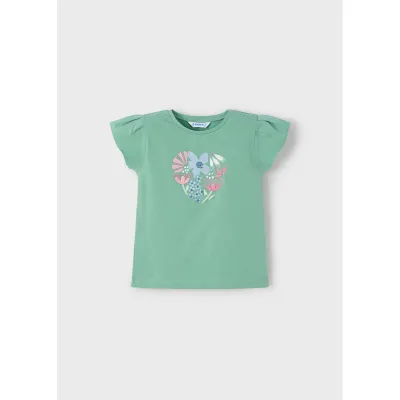 MINT GREEN TSHIRT CAP SLEEVE FLOWER EMBROIDERY PINK / BLUE / 3015-041