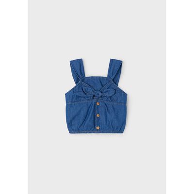 MED BLUE DENIM TOP S/STRAPS SMOCKED BACK TRIM / 057-078