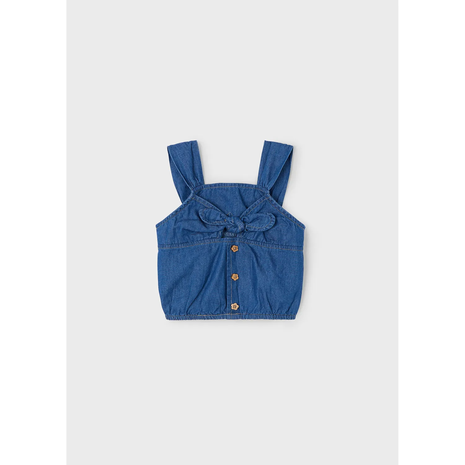MED BLUE DENIM TOP S/STRAPS SMOCKED BACK TRIM / 057-078
