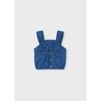 MED BLUE DENIM TOP S/STRAPS SMOCKED BACK TRIM / 057-078