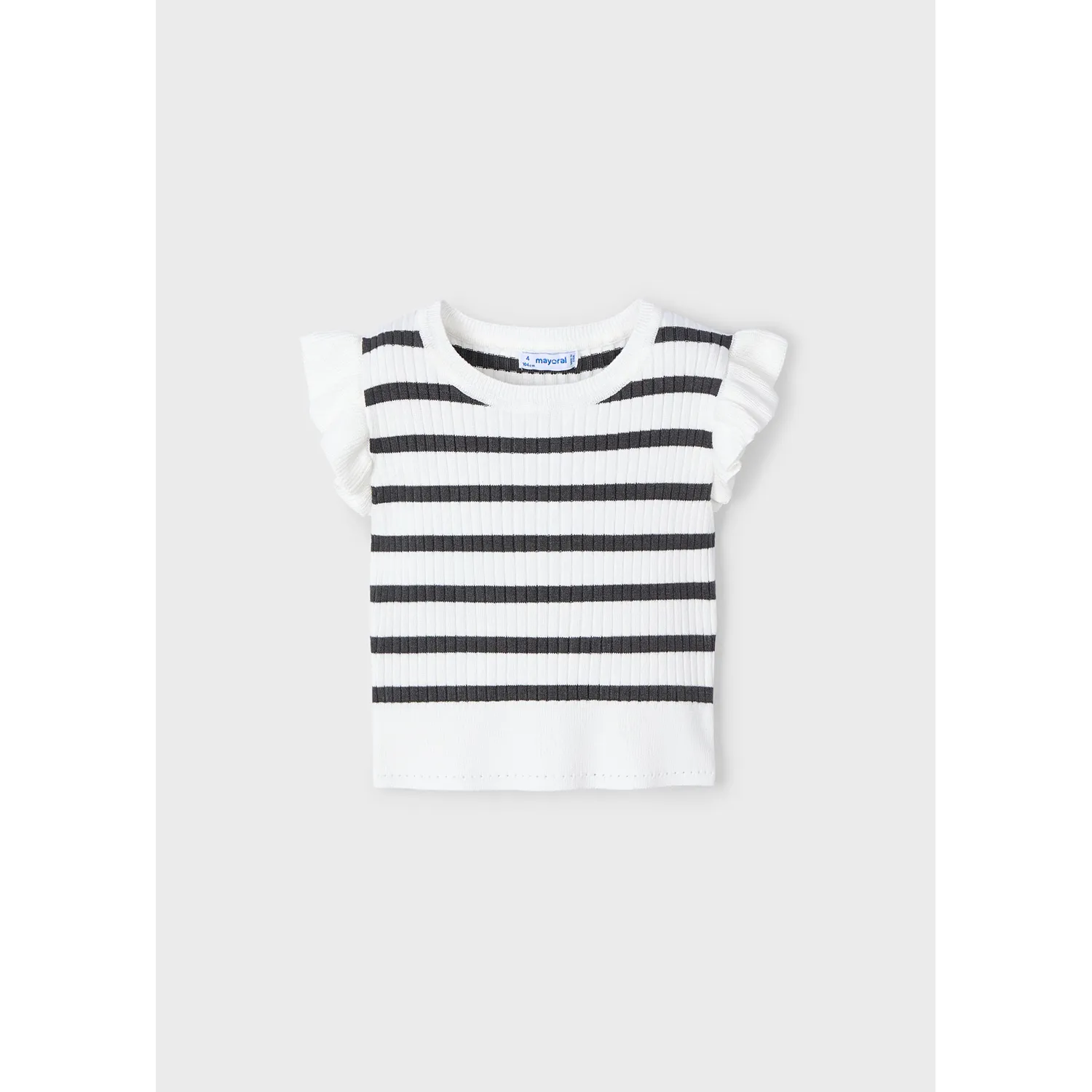 WHITE & GREY RIBBED TOP SLEEVELESS RUFFLE TRIM / 3024-056