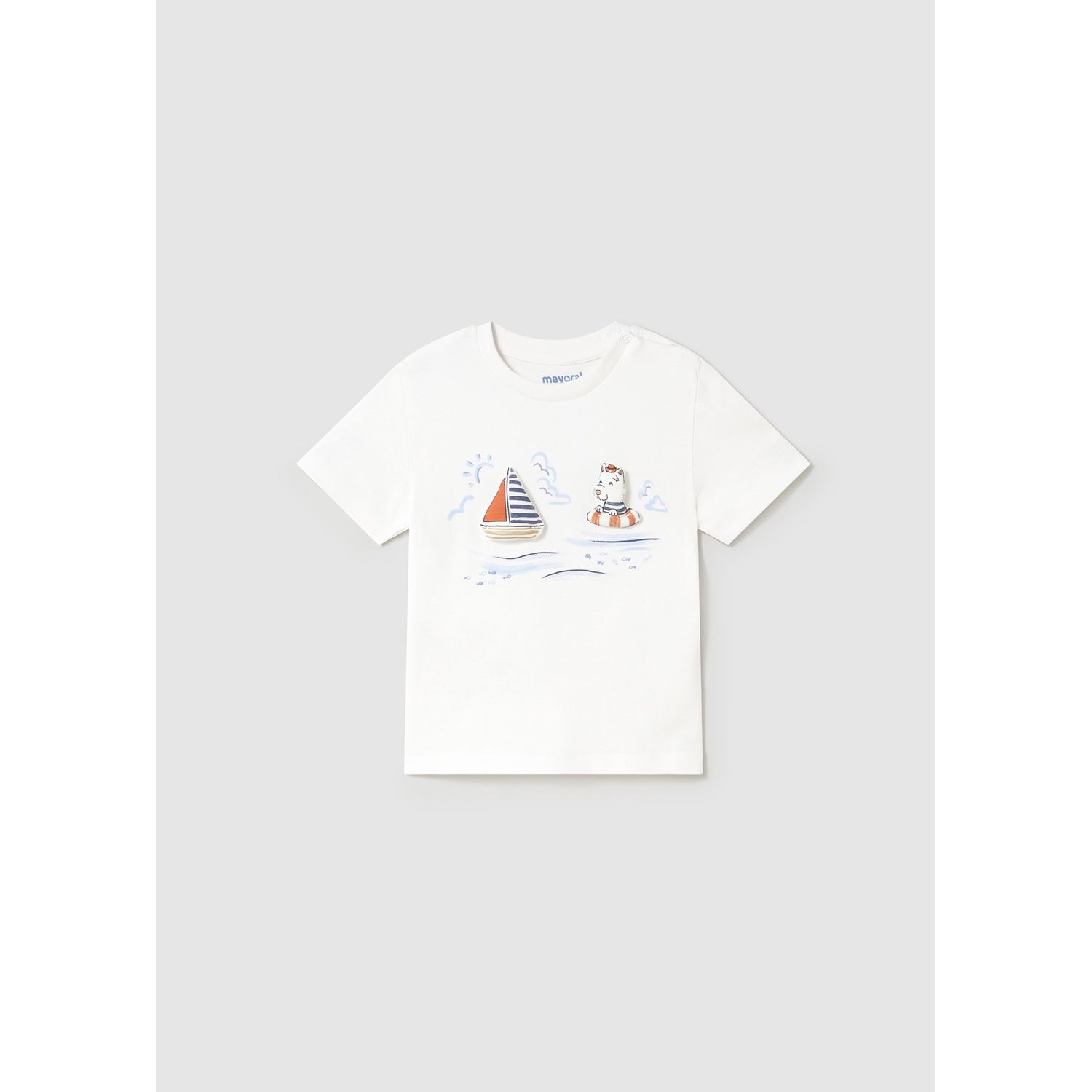 WHITE TSHIRT SAILBOAT & PUPPY APPLIQUE SHORT SLEEVE / 1059-032
