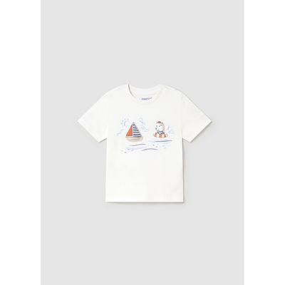 WHITE TSHIRT SAILBOAT & PUPPY APPLIQUE SHORT SLEEVE / 1059-032