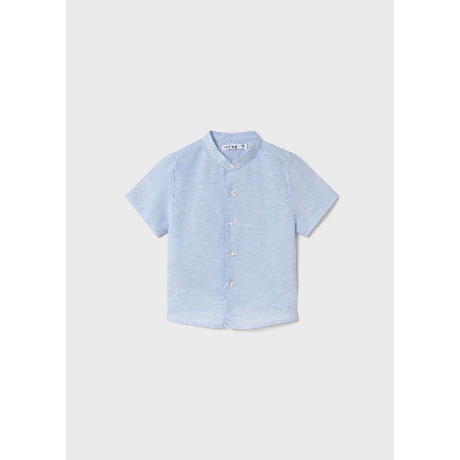 BLUE MAO COLLAR SHIRT SHORT SLEEVE LINEN / 1110-072