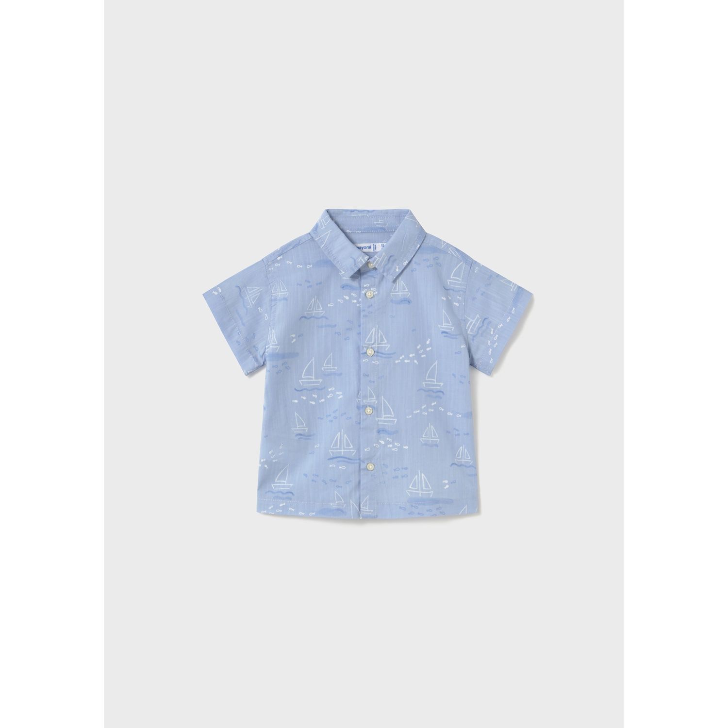 BLUE SAILBOAT PRINT SHIRT SHORT SLEEVE / 1112-075