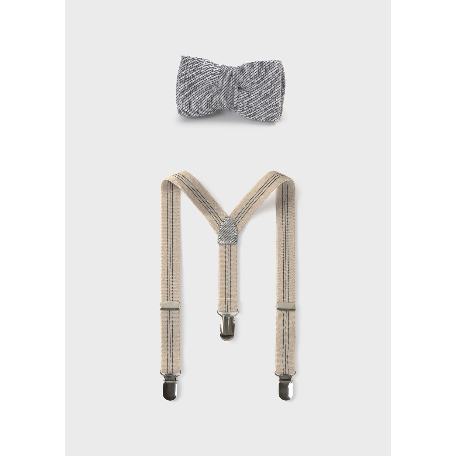 CHARCOAL & BEIGE SUSPENDER & BOWTIE / 10891-068