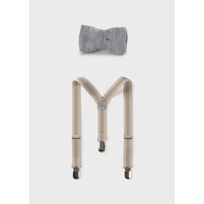 CHARCOAL & BEIGE SUSPENDER & BOWTIE / 10891-068