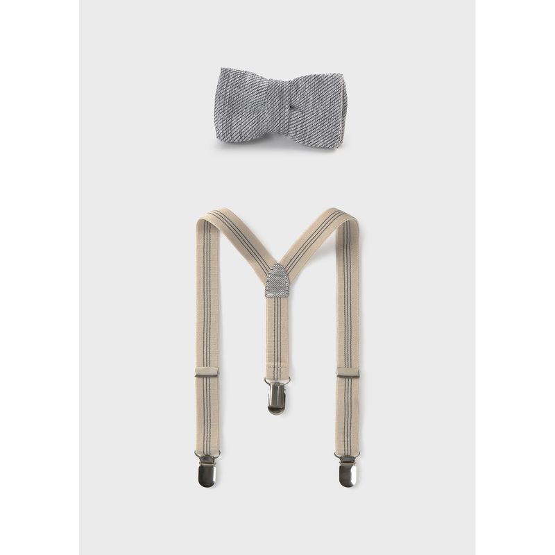 CHARCOAL & BEIGE SUSPENDER & BOWTIE / 10891-068