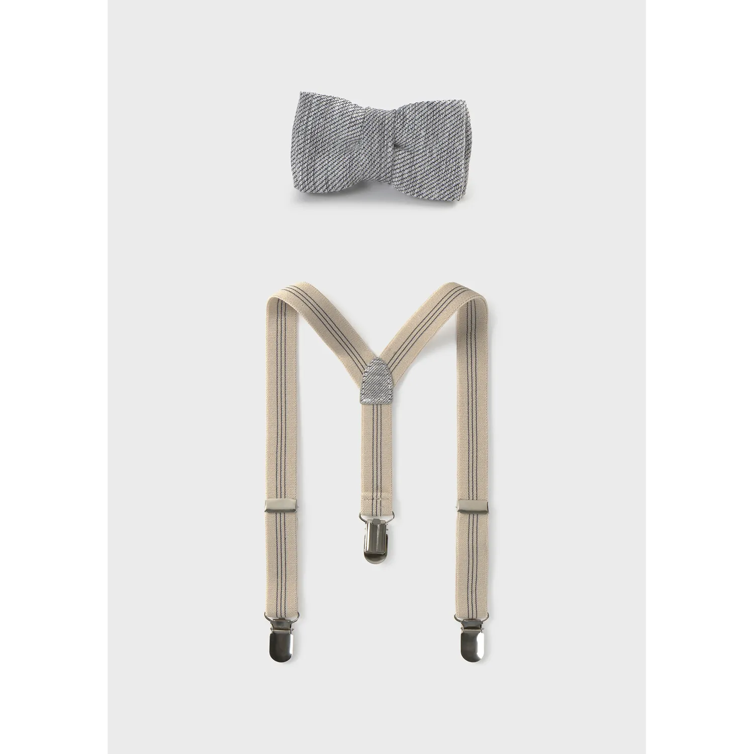CHARCOAL & BEIGE SUSPENDER & BOWTIE / 10891-068