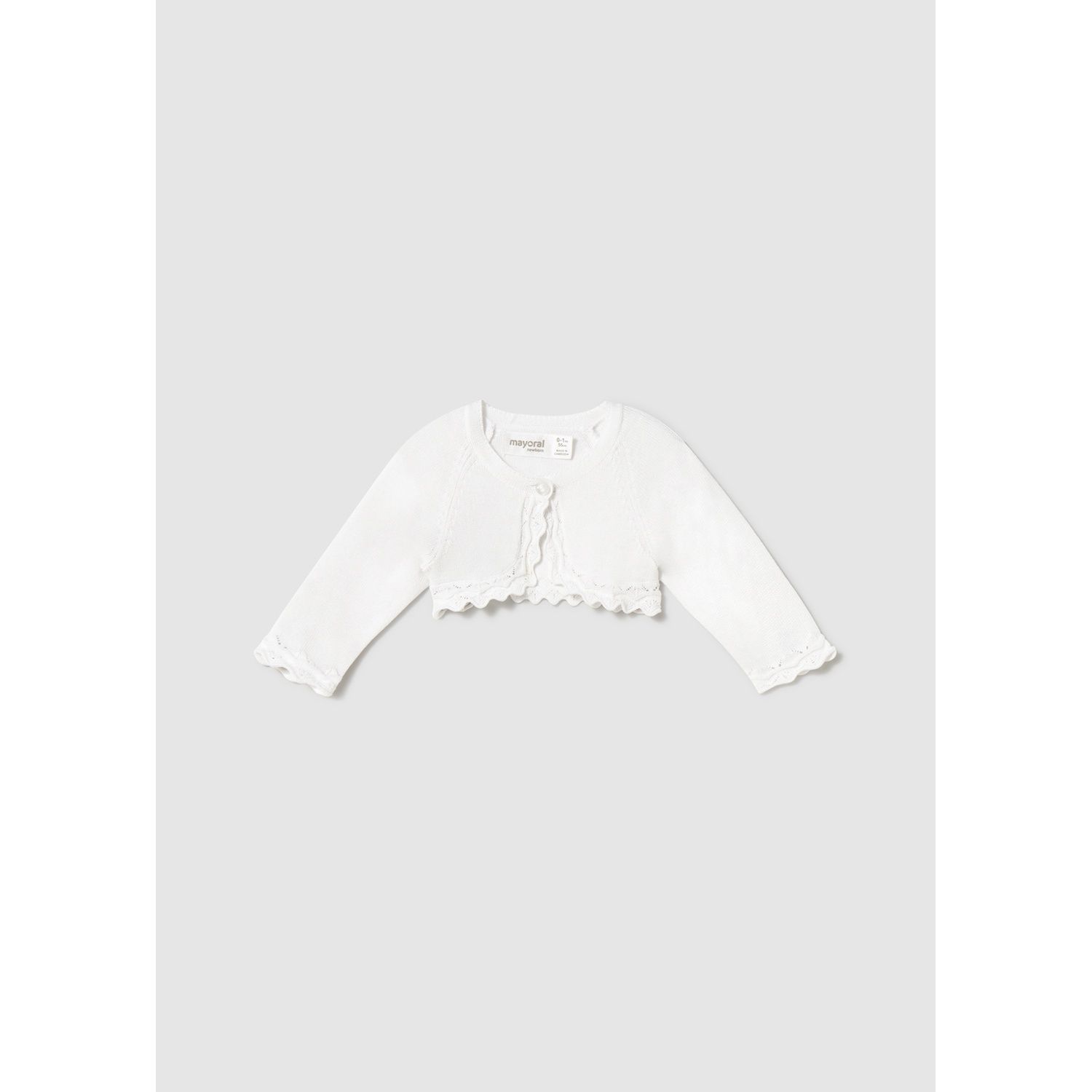 WHITE BOLERO CARDIGAN SCALLOPPED EDGE TRIM BASIC / 318-078