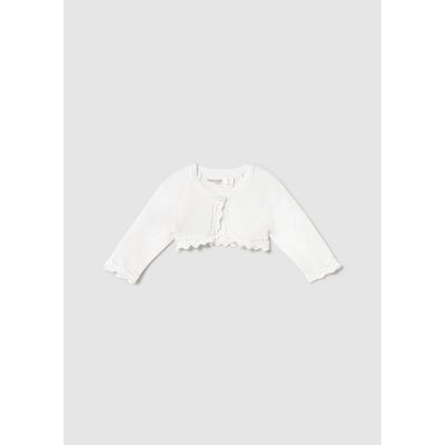 WHITE BOLERO CARDIGAN SCALLOPPED EDGE TRIM BASIC / 318-078