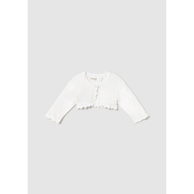 WHITE BOLERO CARDIGAN SCALLOPPED EDGE TRIM BASIC / 318-078