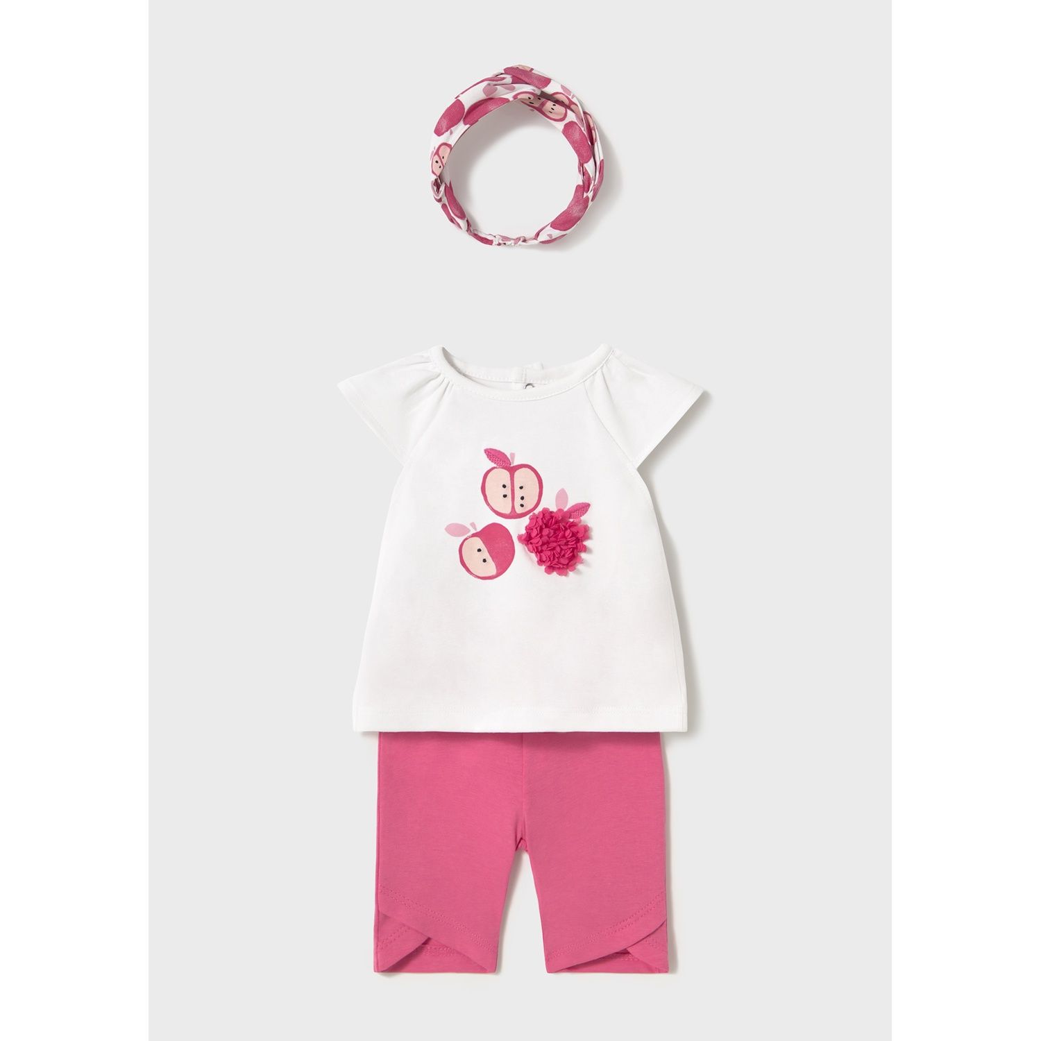 WHITE & PINK 3PC LEGGING SET & HEADBAND APPLE PRINT / 1763-088