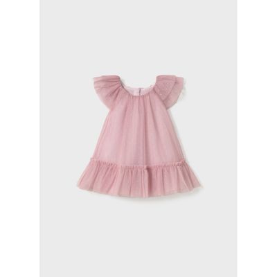 PEACH TULLE DRESS FLOUNCE CAP SLEEVE / 1850-018
