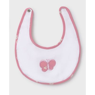 WHITE BIB PINK BUTTERFLY EMBROIDERY & EDGING / 9875-068A