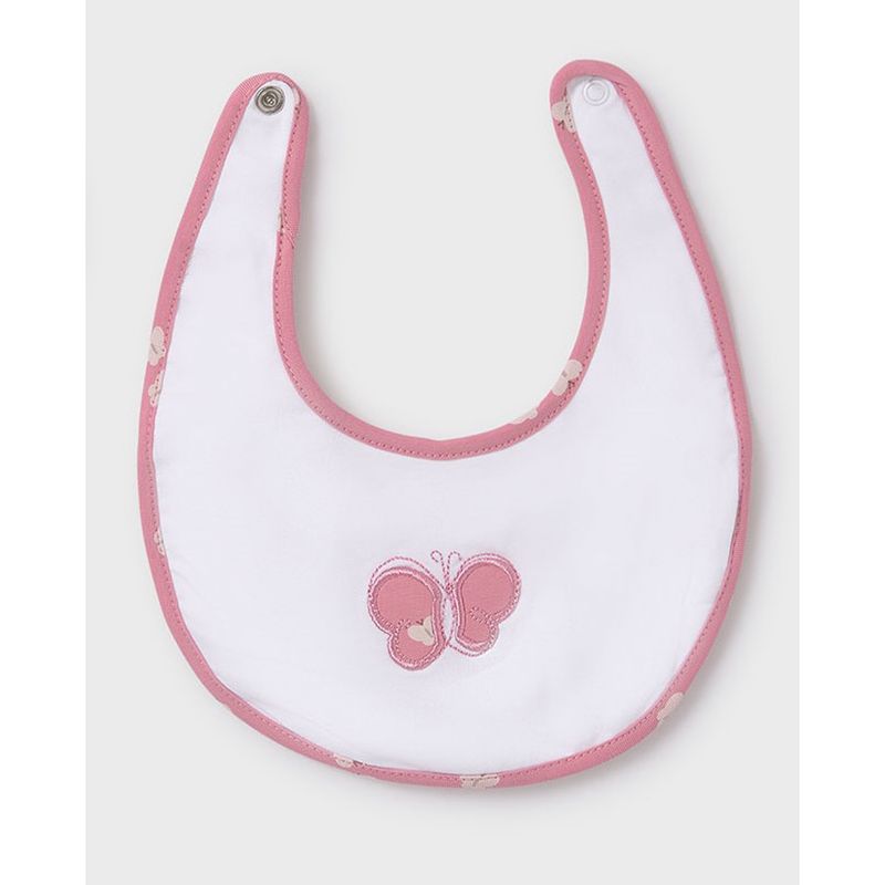 WHITE BIB PINK BUTTERFLY EMBROIDERY & EDGING / 9875-068A