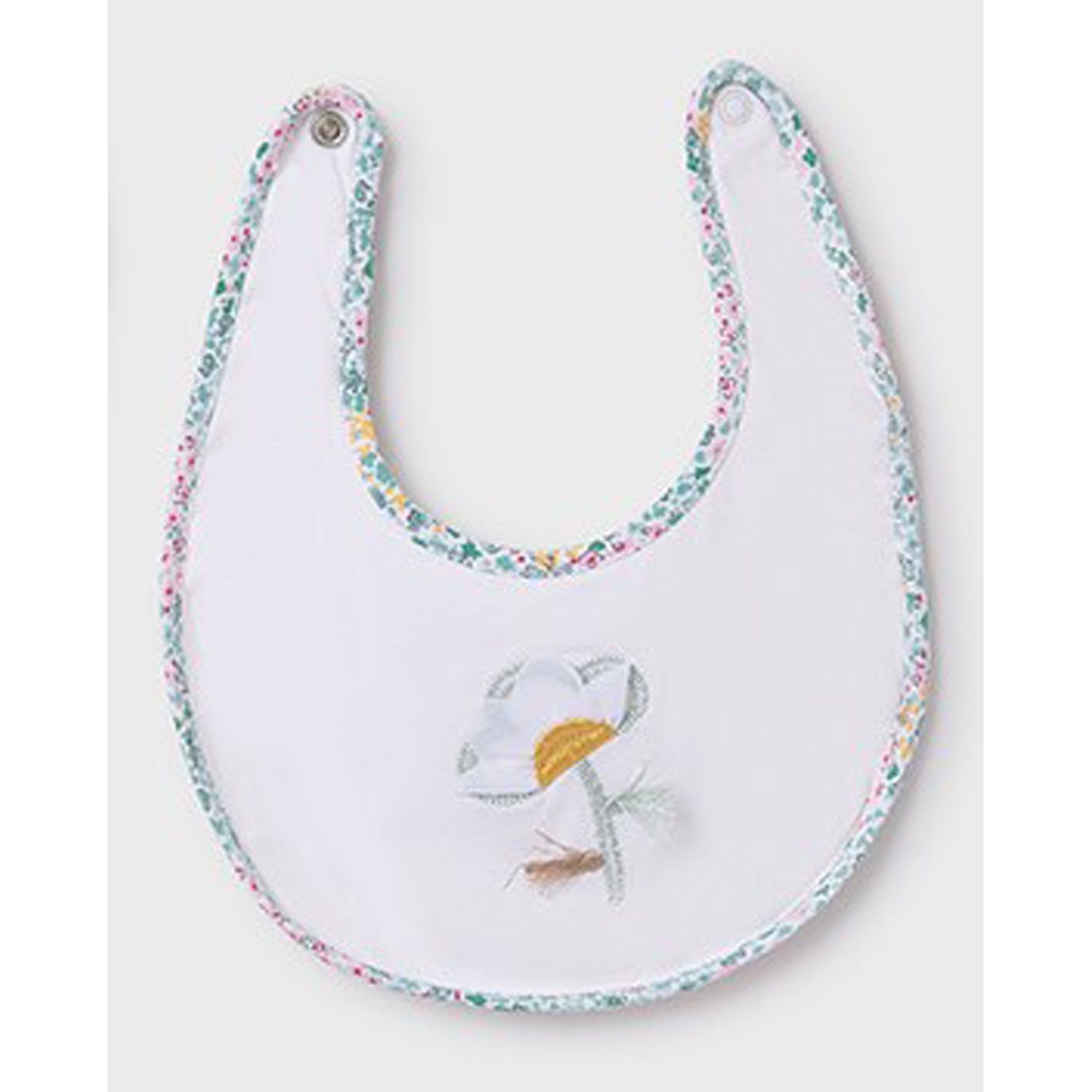 CREAM BIB FLOWER EMBROIDERY PRINTED EDGING / 9872-070A