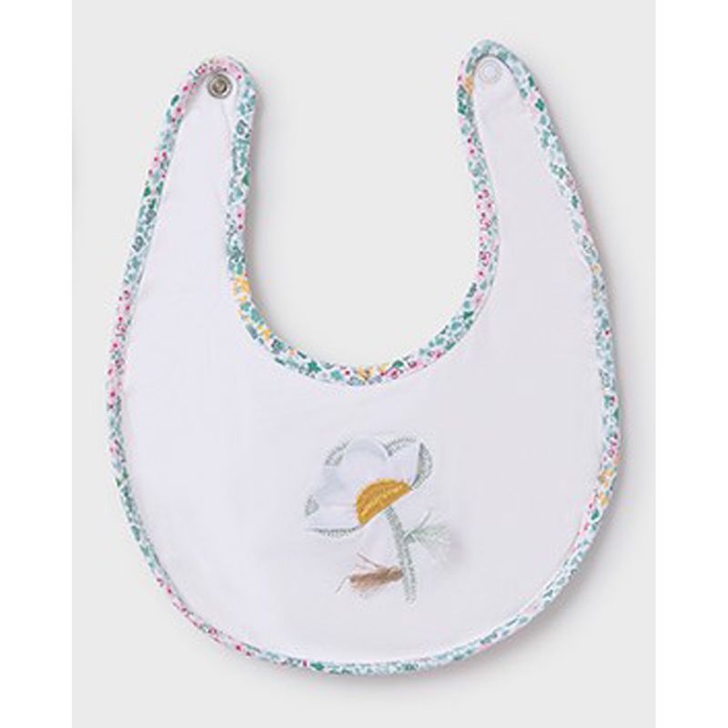 CREAM BIB FLOWER EMBROIDERY PRINTED EDGING / 9872-070A