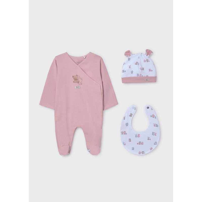 ROSE 3PC SLEEPER & BIB & HAT WHITE BEAR PRINT / 9907-060